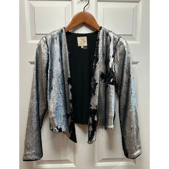 Chaser Lined With Reversible Sequins Open Front Jacket, Size S - Picture 1 of 7
